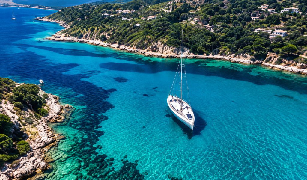 Ιστιοφόρο σε καταγάλανο κόλπο του Αιγαίου