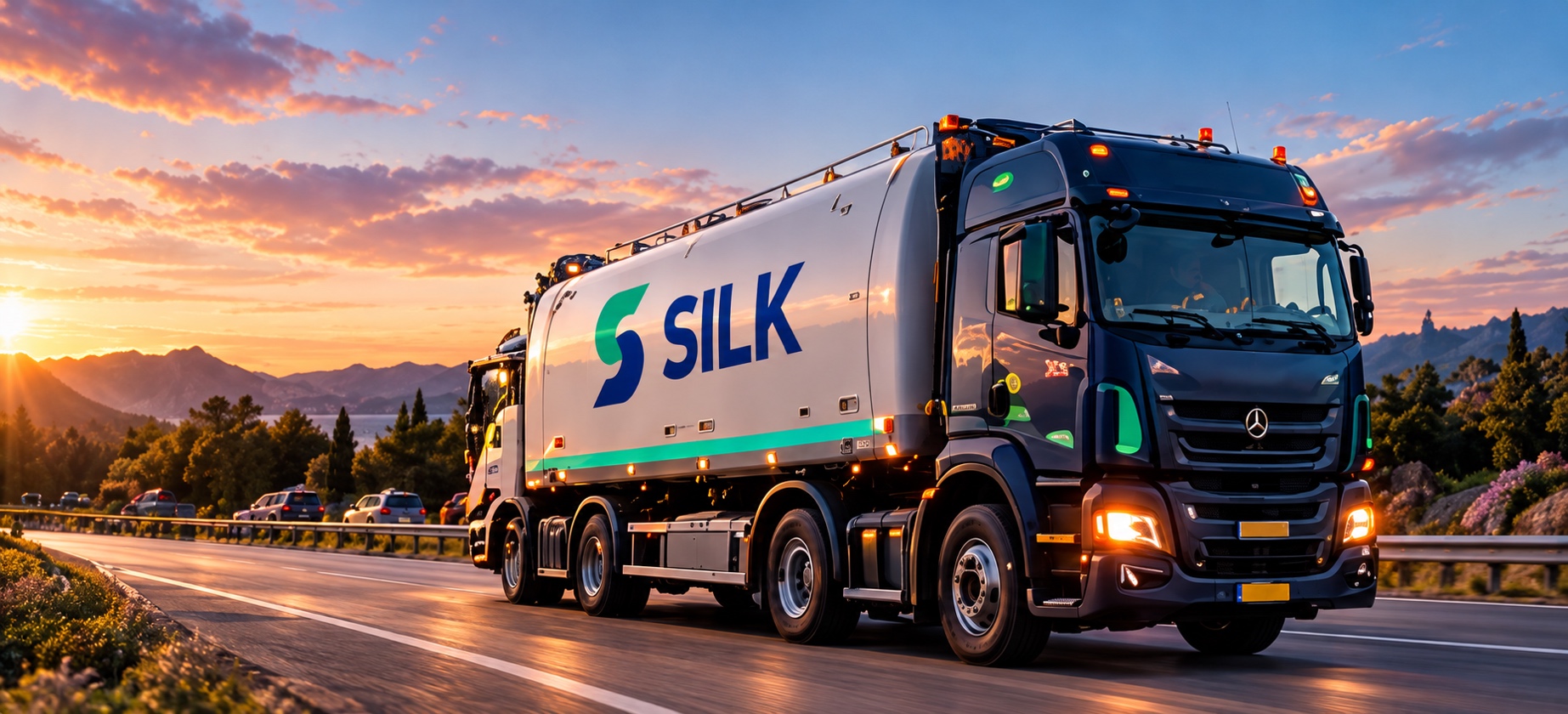 Βυτιοφόρο SILK στο ηλιοβασίλεμα