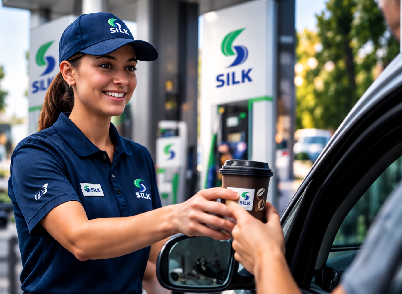 Υπάλληλος SILK σερβίρει καφέ σε οδηγό