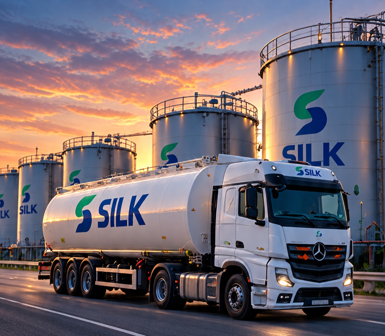 Βυτιοφόρο SILK μπροστά σε δεξαμενές